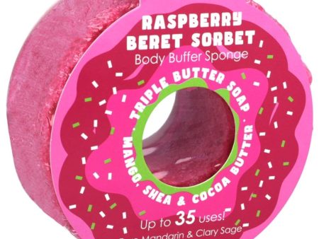 Bomb Cosmetics Raspberry Beret Sorbet Donut Buffer Soap Sponge Supply