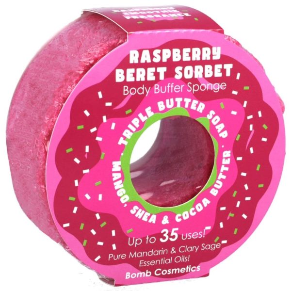 Bomb Cosmetics Raspberry Beret Sorbet Donut Buffer Soap Sponge Supply